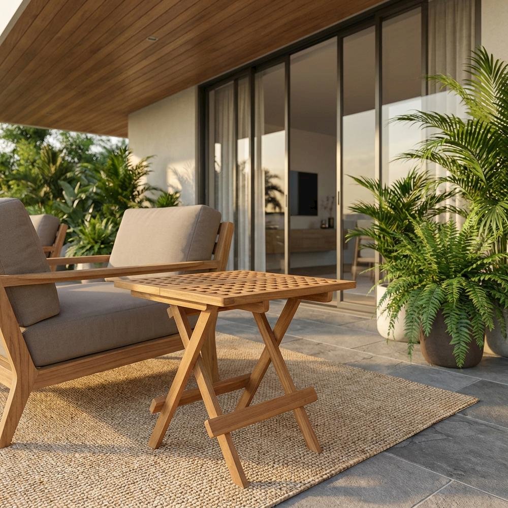 Teak Wood Outdoor Side Table With Modern Design For Patio Or Garden Use. Picture 2