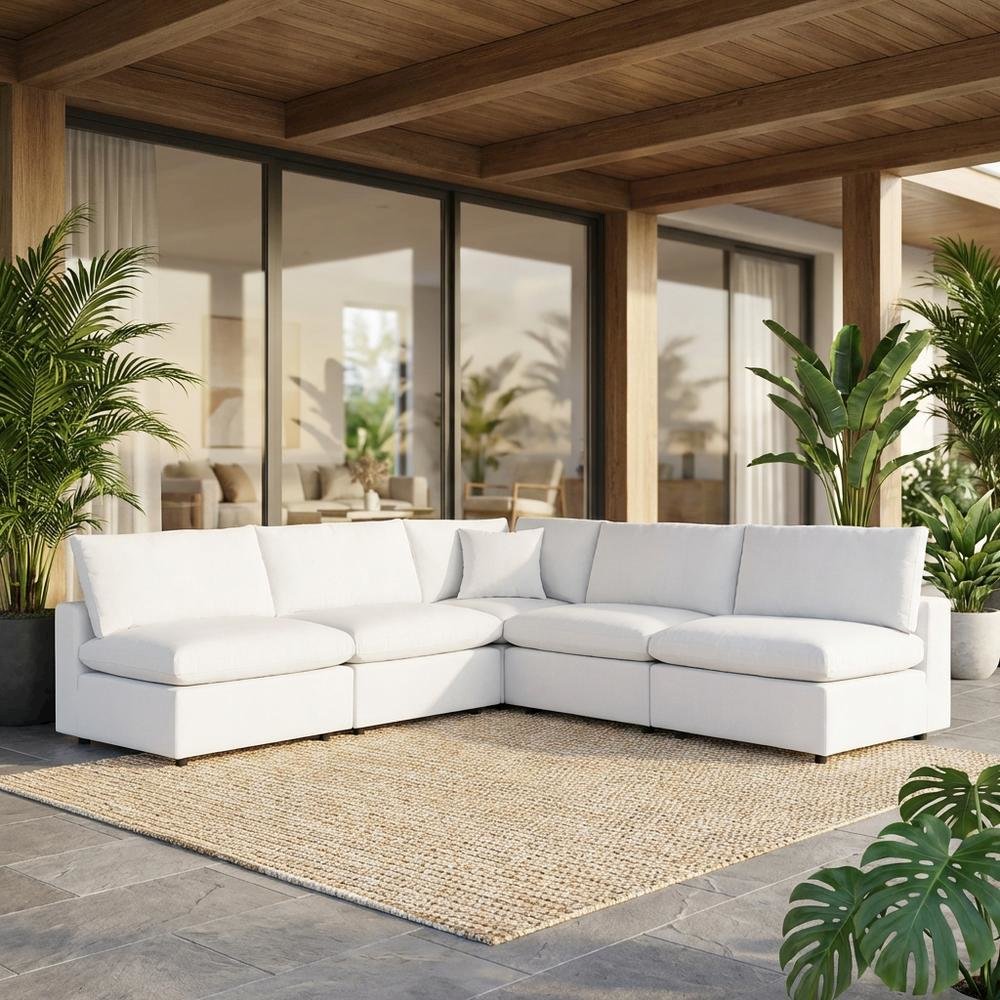 Modern outdoor sectional sofa set with cushions, 5-piece patio furniture. Picture 2