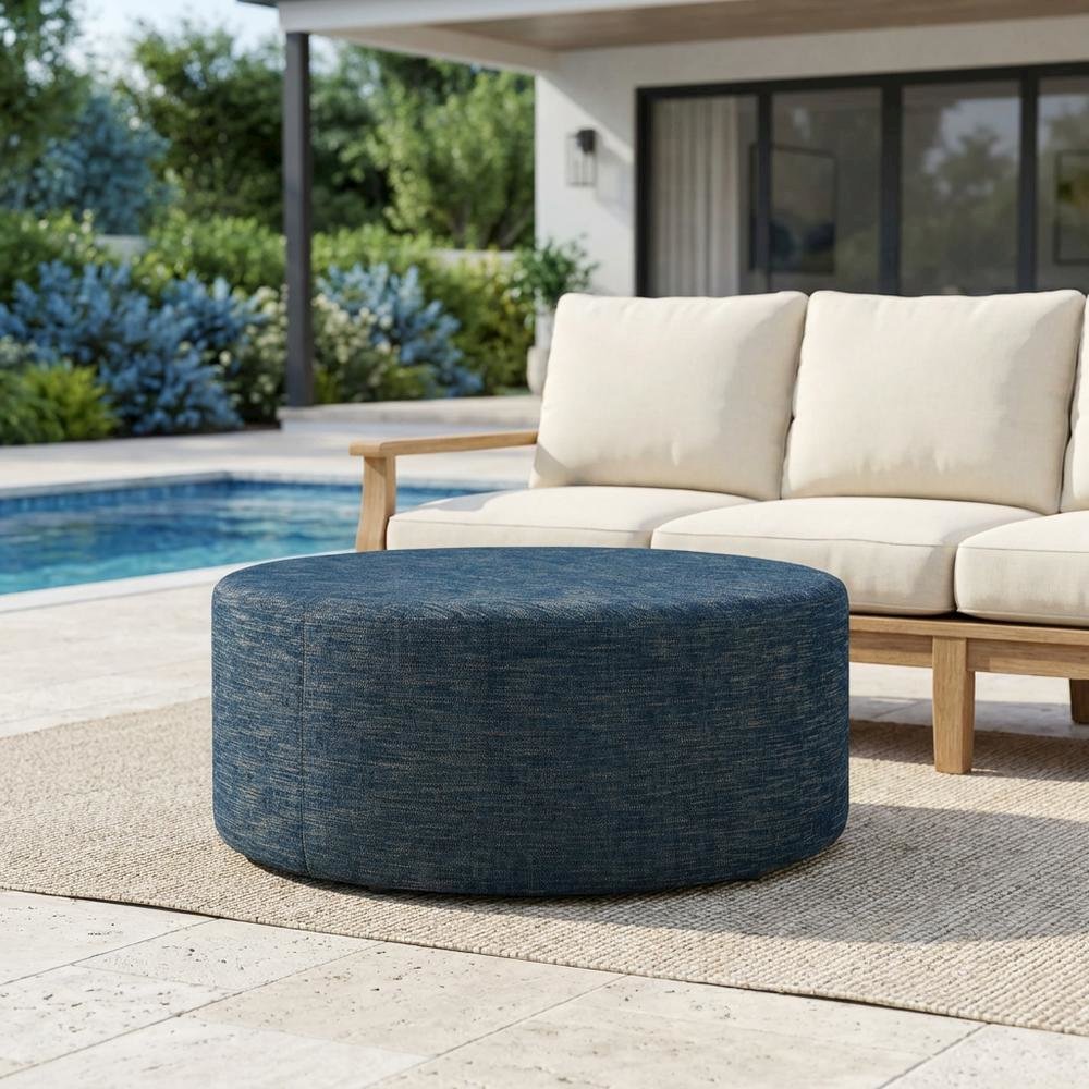 Outdoor Woven Fabric Ottoman in Heathered Finish with Comfortable Upholstery. Picture 3