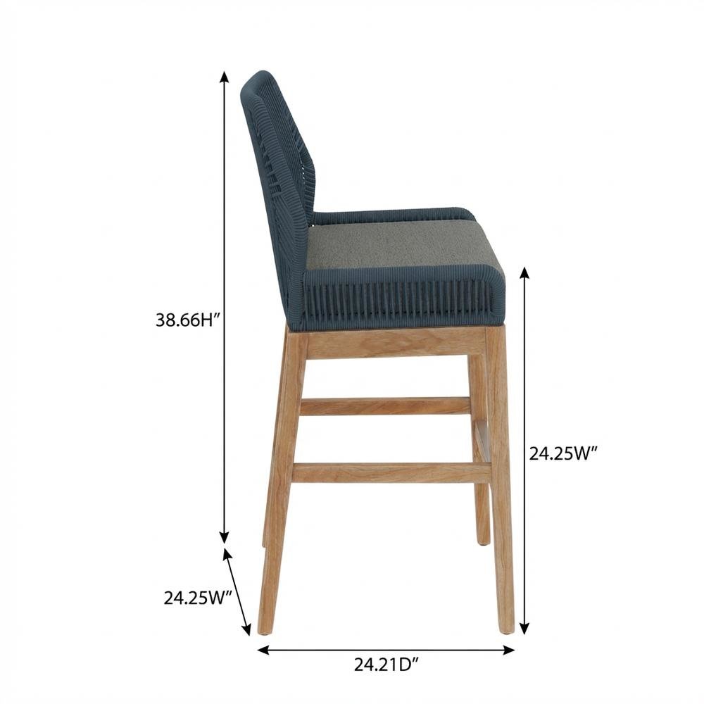 Teak And Rope Outdoor Counter Stool With Weather-Resistant Finish For Patio. Picture 7