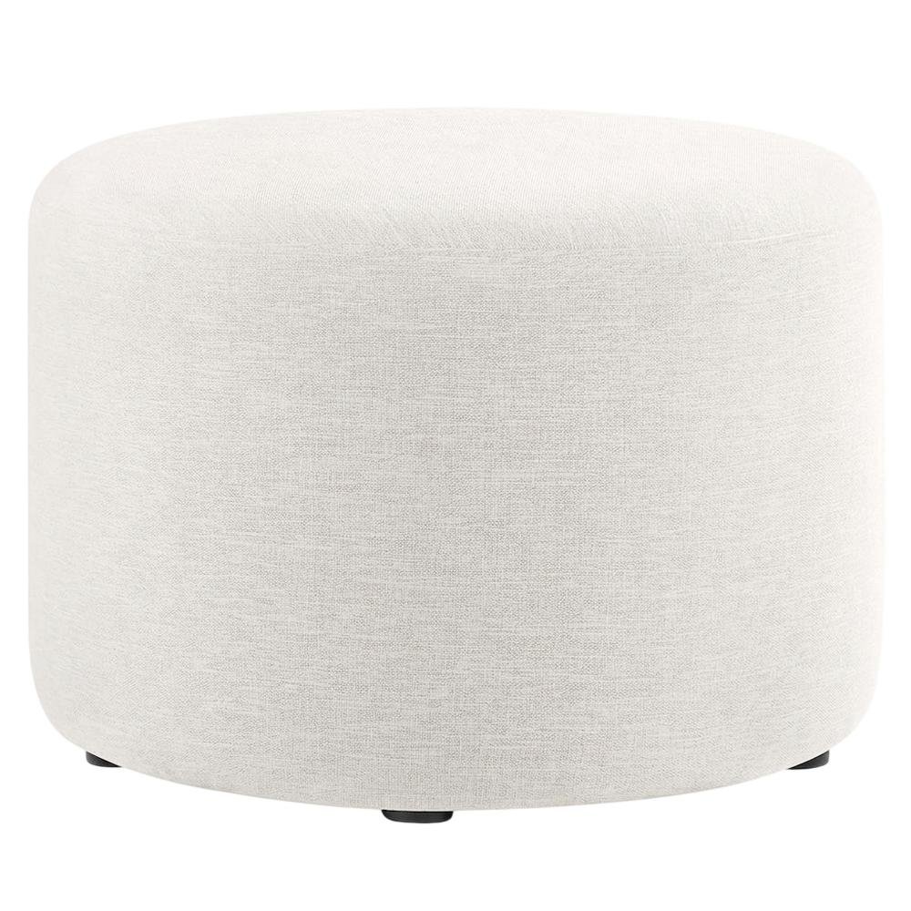 Woven Heathered Fabric Outdoor Ottoman with Cushioned Top in Neutral Tone. Picture 4