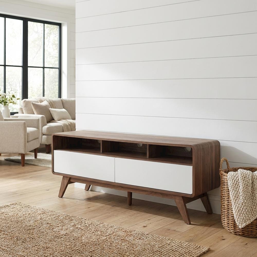 Wooden TV Stand in Brown with Spacious Storage and Sturdy Design. Picture 2