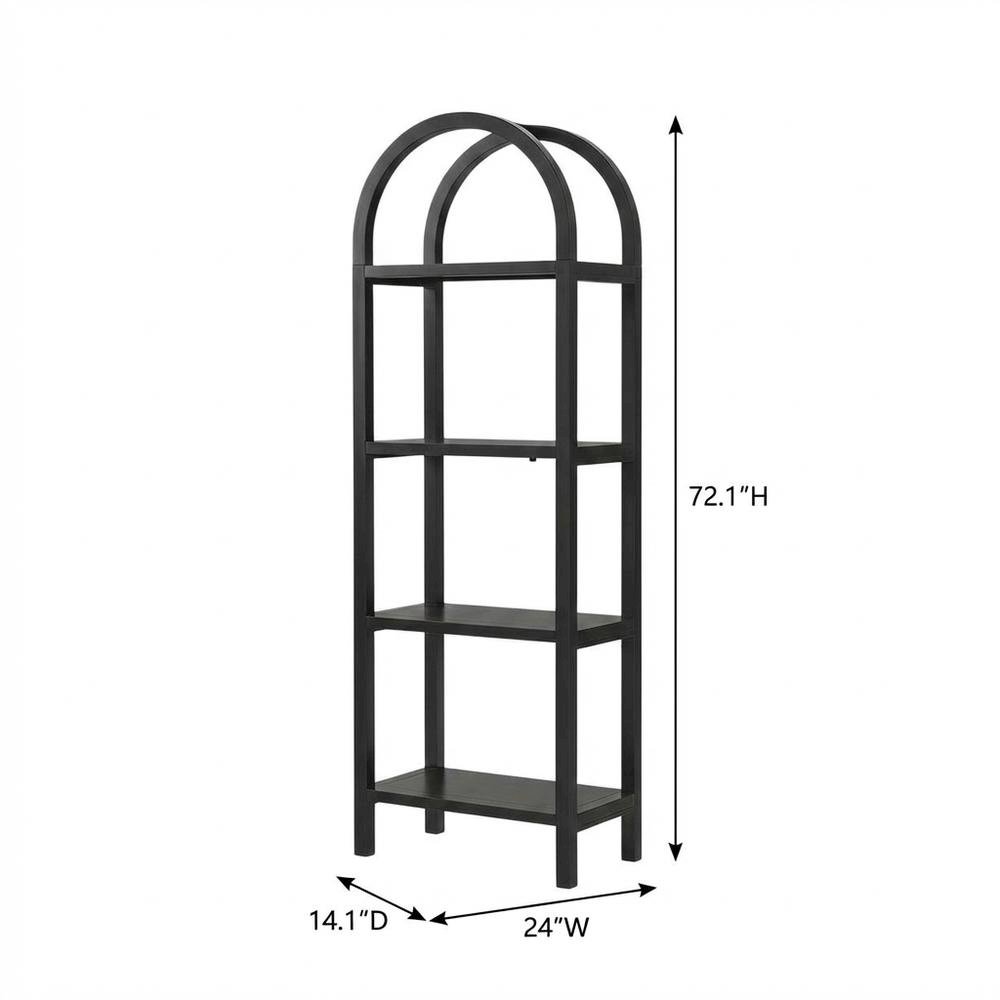 Black Narrow Arched Bookshelf, Elevated Shelves, Engineered Wood Construction. Picture 7