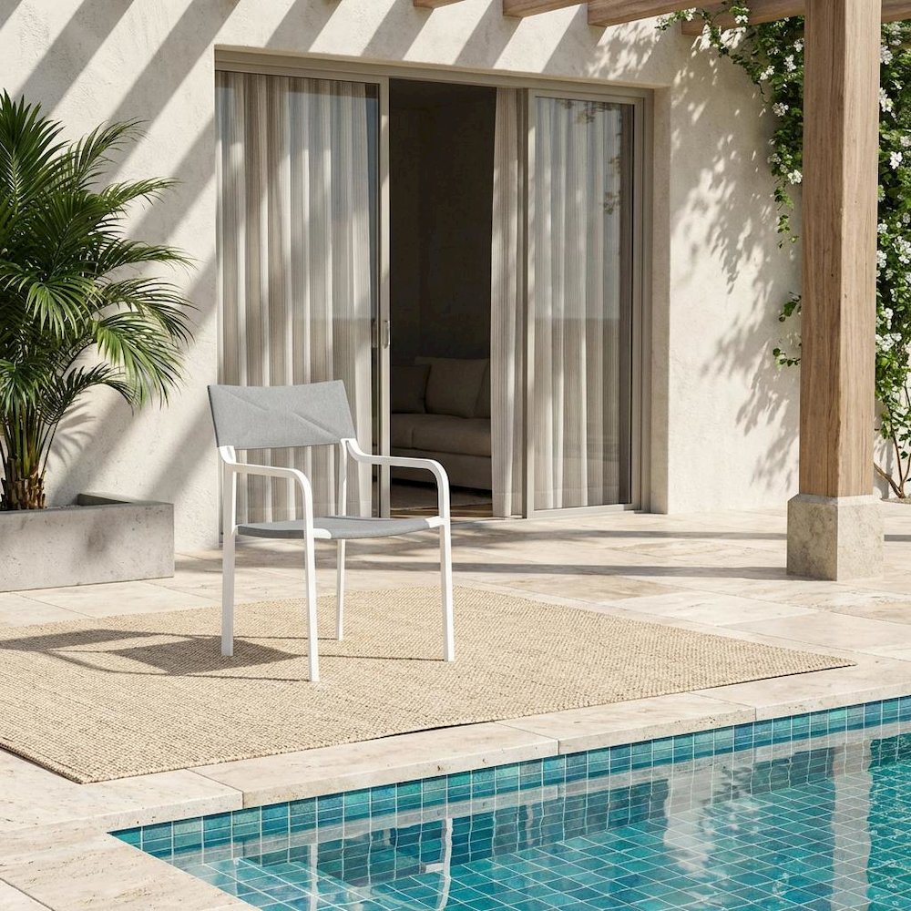 Stackable Outdoor Aluminum Dining Armchair With Armrests For Patio Lounge. Picture 2