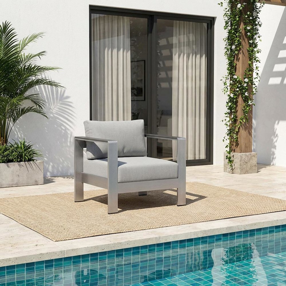 Aluminum Fabric Outdoor Patio Armchair With Cushioned Seating. Picture 2