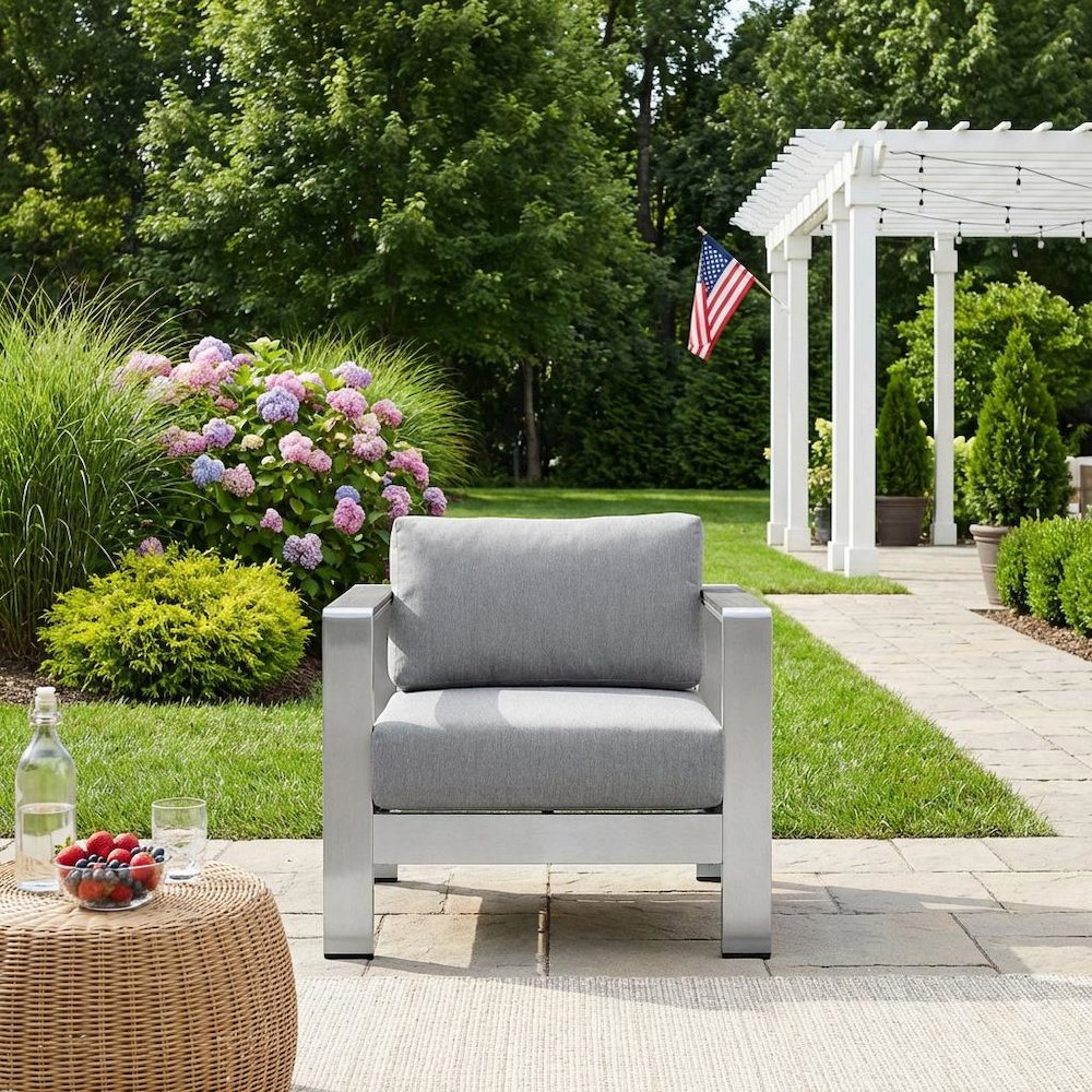 Aluminum Outdoor Lounge Armchair With Armrest And Sturdy Frame. Picture 3
