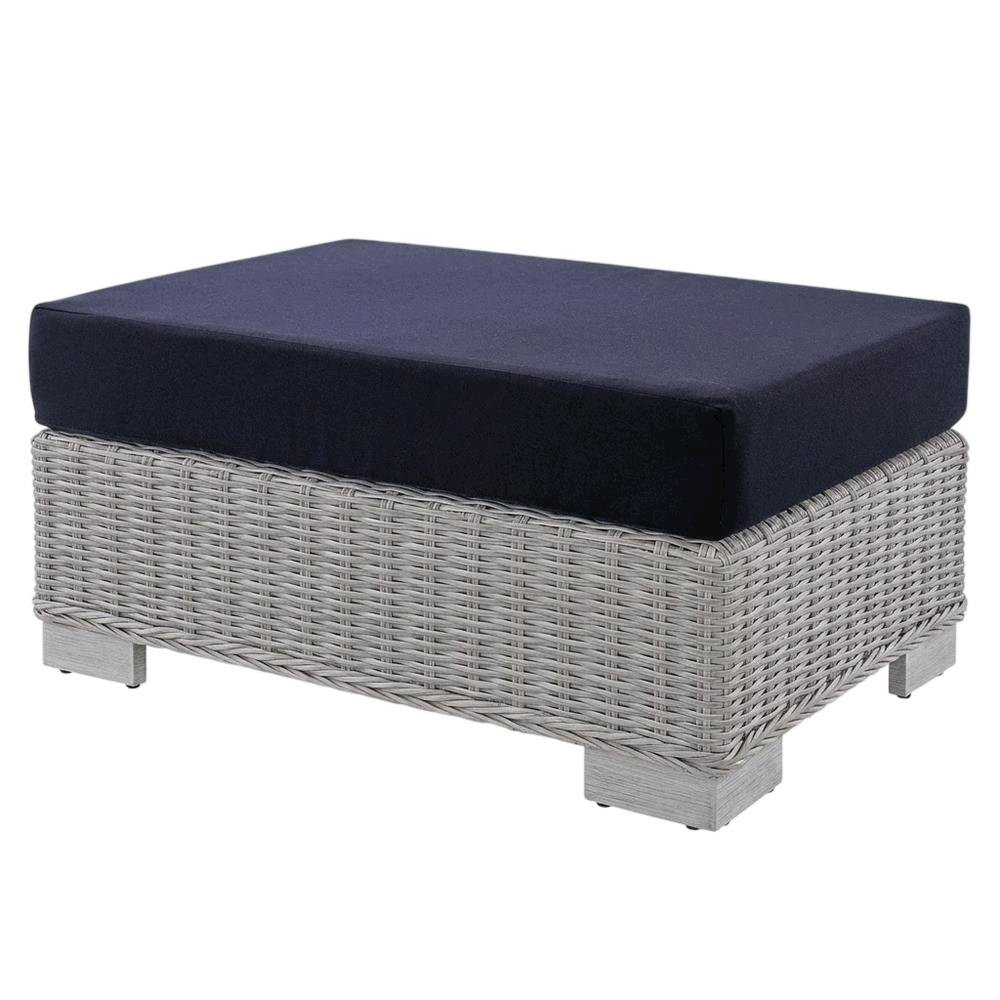 Outdoor Patio Wicker Rattan Ottoman With Cushioned Top And Sturdy Frame. Picture 1