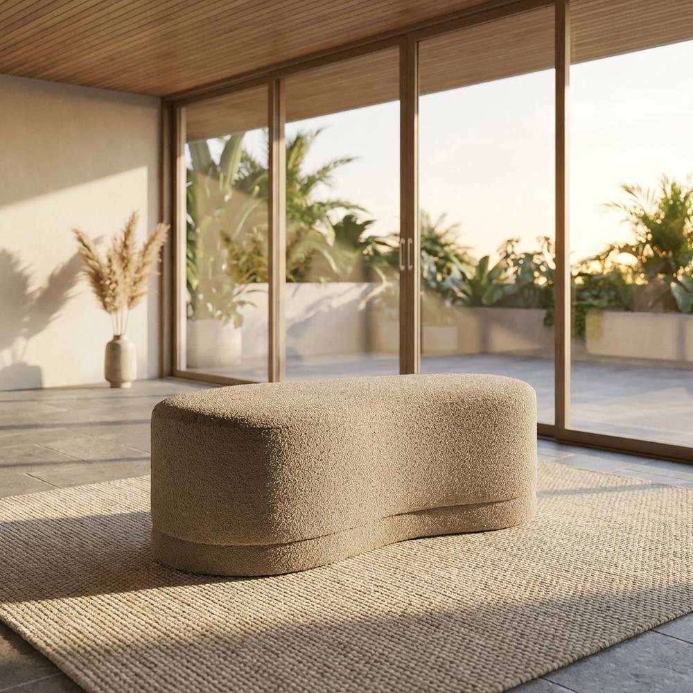 Outdoor Upholstered Ottoman Bench With Plush Cushion For Lounge Areas. Picture 2