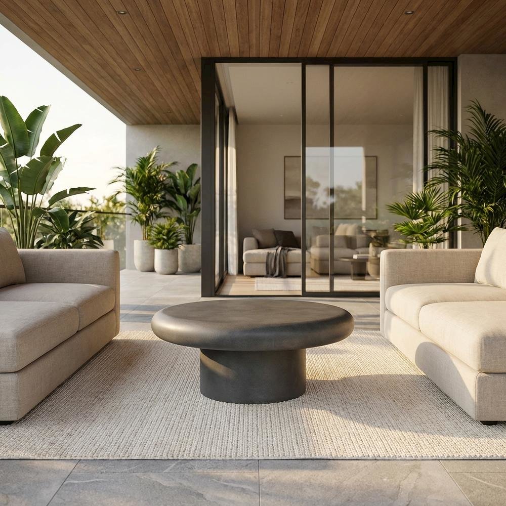 Round Concrete Outdoor Coffee Table with Modern Design and Durable Finish. Picture 2