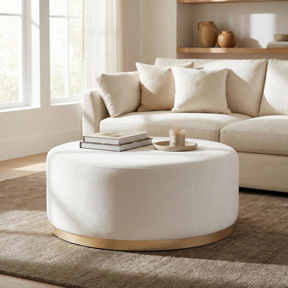 Velvet Ottoman with Upholstered Surface for Outdoor Living Space. Picture 3