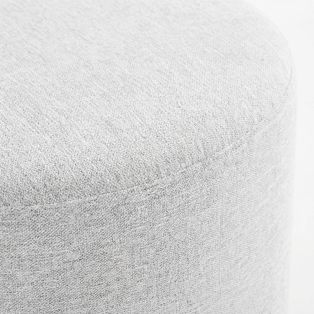 Round Heathered Fabric Upholstered Ottoman, neutral tones, comfortable seating. Picture 5