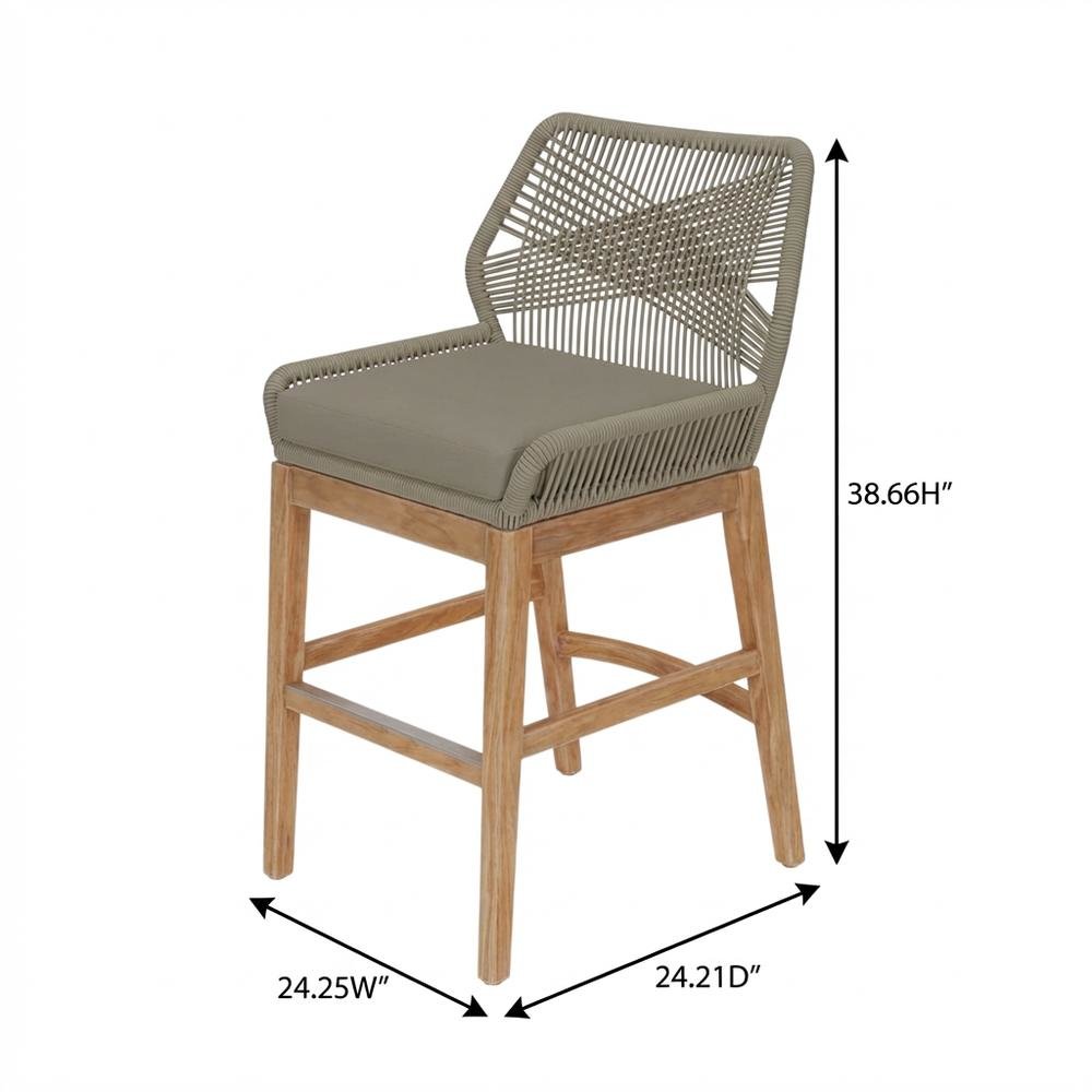 Teak, Rope Outdoor Counter Stool, Weather-Resistant Material, Patio Use. Picture 7
