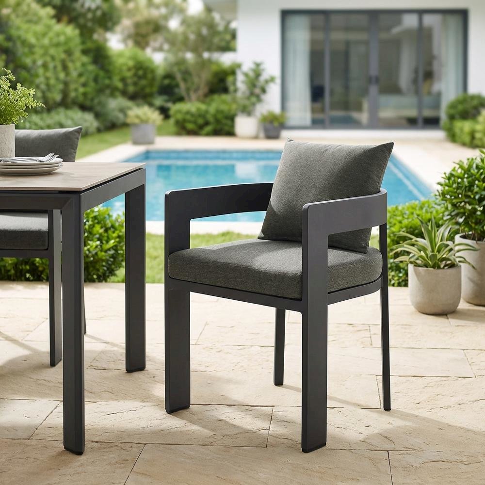 Aluminum Outdoor Patio Dining Chair With Cushioned Seat And Stylish Design. Picture 3