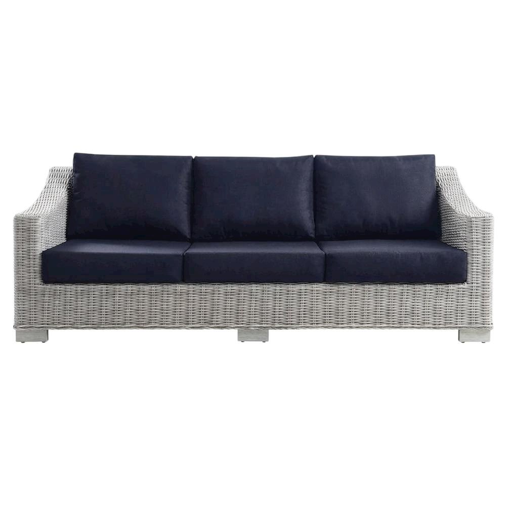 Outdoor Patio Wicker Rattan Sofa with Cushioned Seating and Armrests. Picture 4
