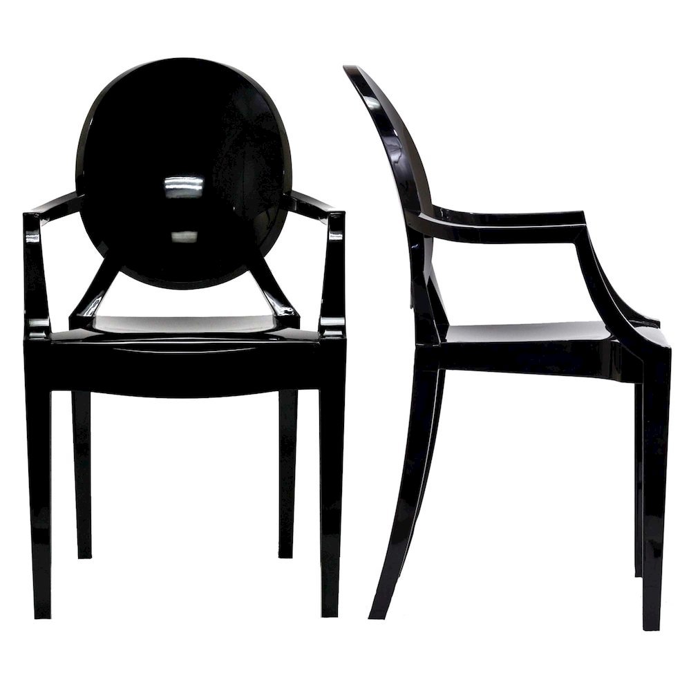 Acrylic High-Back Dining Armchairs with Arms, Black, Set of 2. Picture 1