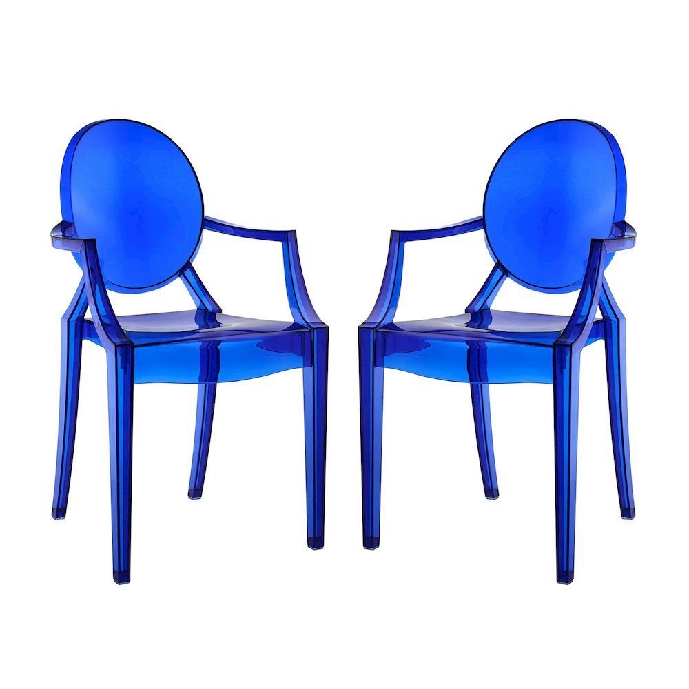 Acrylic High-Back Dining Armchairs with Arms, Blue, Set of 2. Picture 1