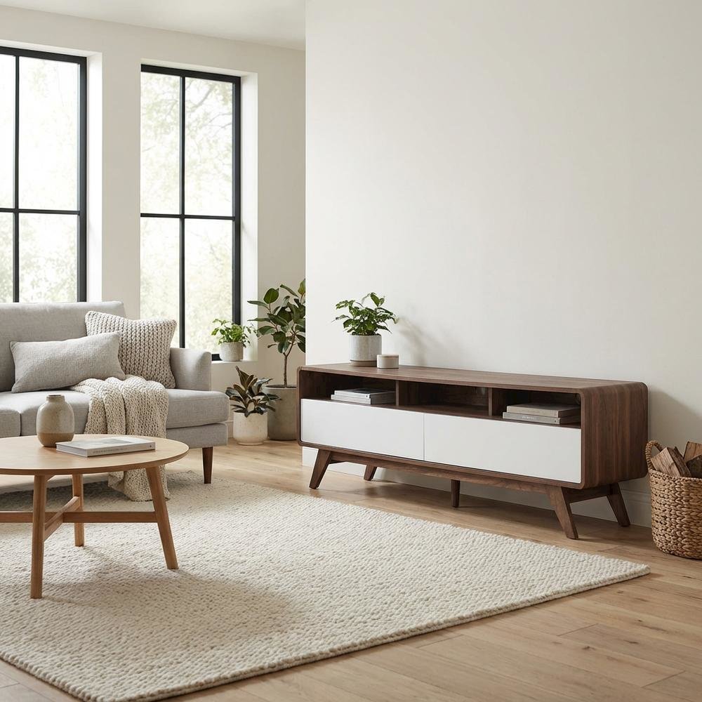 Wooden TV Stand in Brown with Spacious Storage and Sturdy Design. Picture 3
