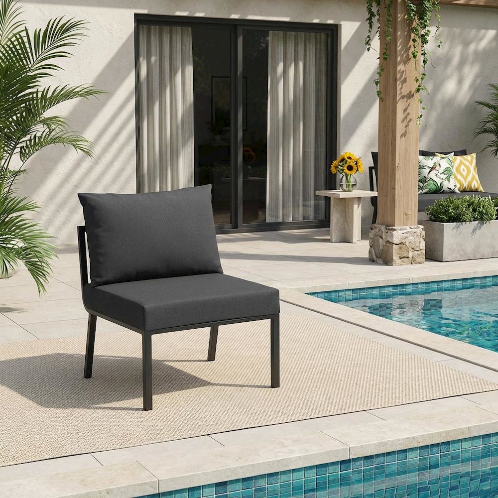 Aluminum Outdoor Lounge Chair With Cushioned Backrest And Seat. Picture 2