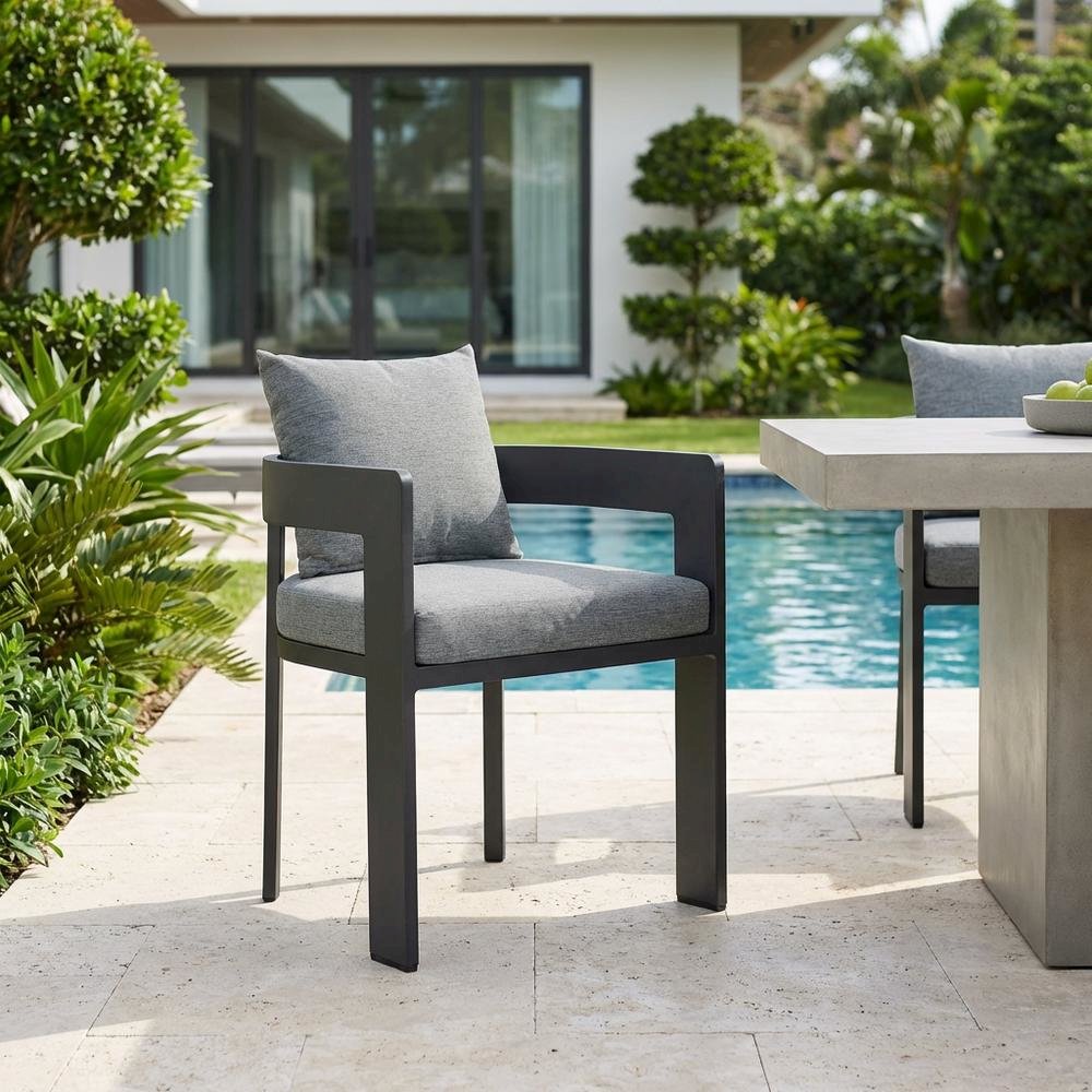 Aluminum Outdoor Dining Chair With Cushioned Seat And Elegant Design. Picture 3