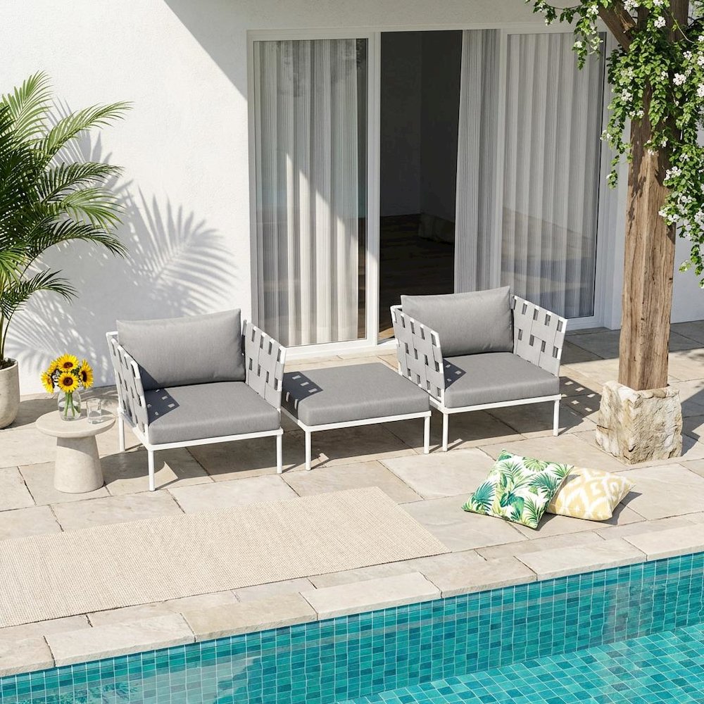 Outdoor Patio Aluminum Sectional Sofa Set Includes 3-Piece Lounge Furniture. Picture 2