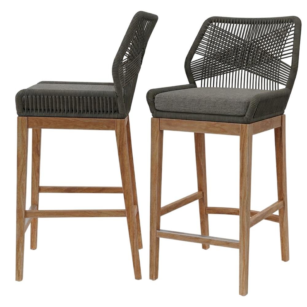 Teak Wood Outdoor Bar Stool With Footrest For Patio Dining. Picture 1