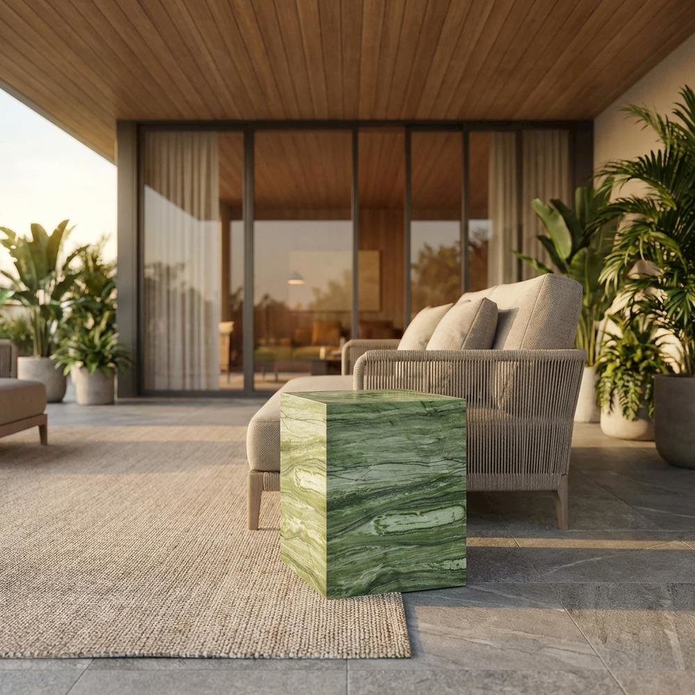 Concrete outdoor side table with modern design and versatile use. Picture 2