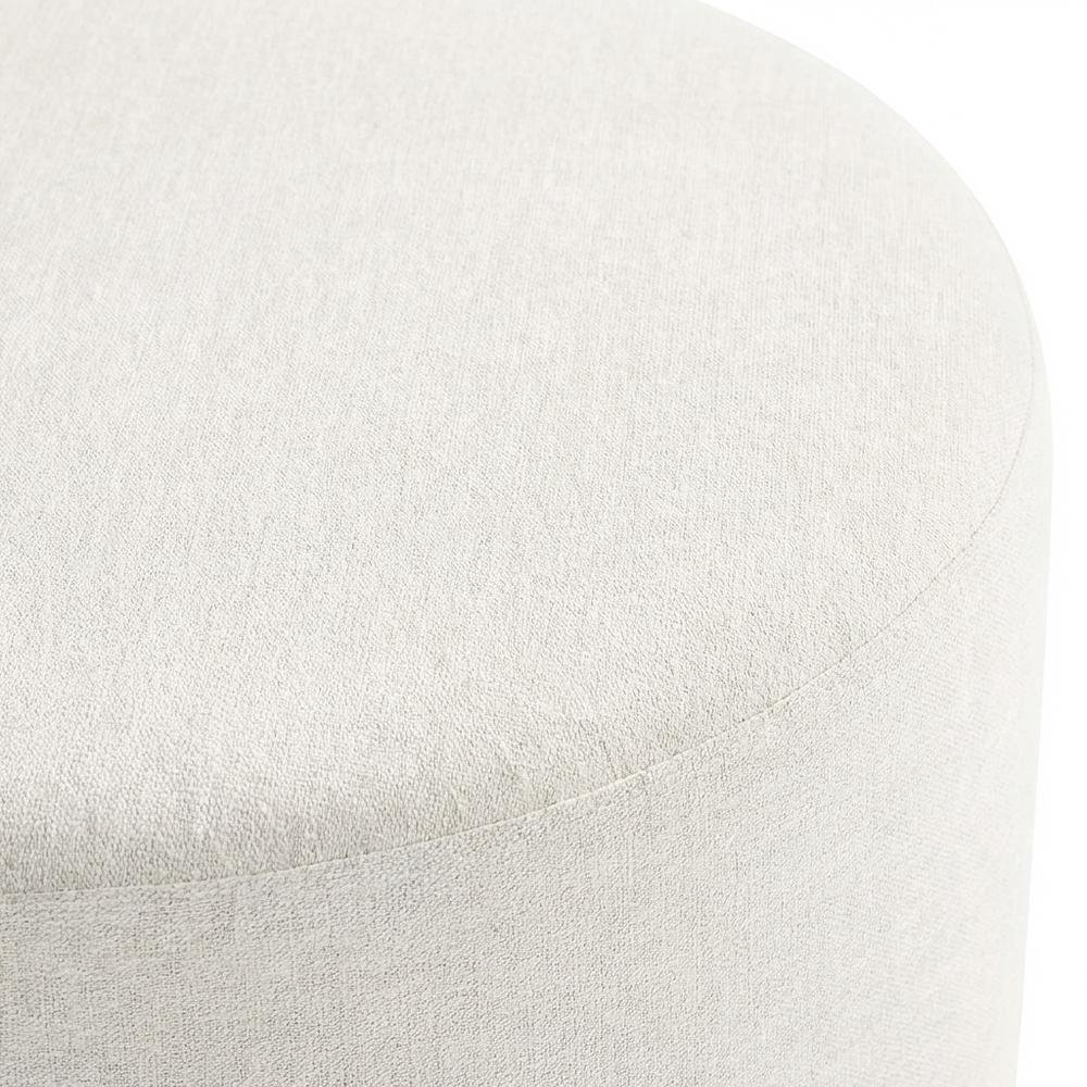 Round Heathered Fabric Upholstered Ottoman for Outdoor Spaces. Picture 5