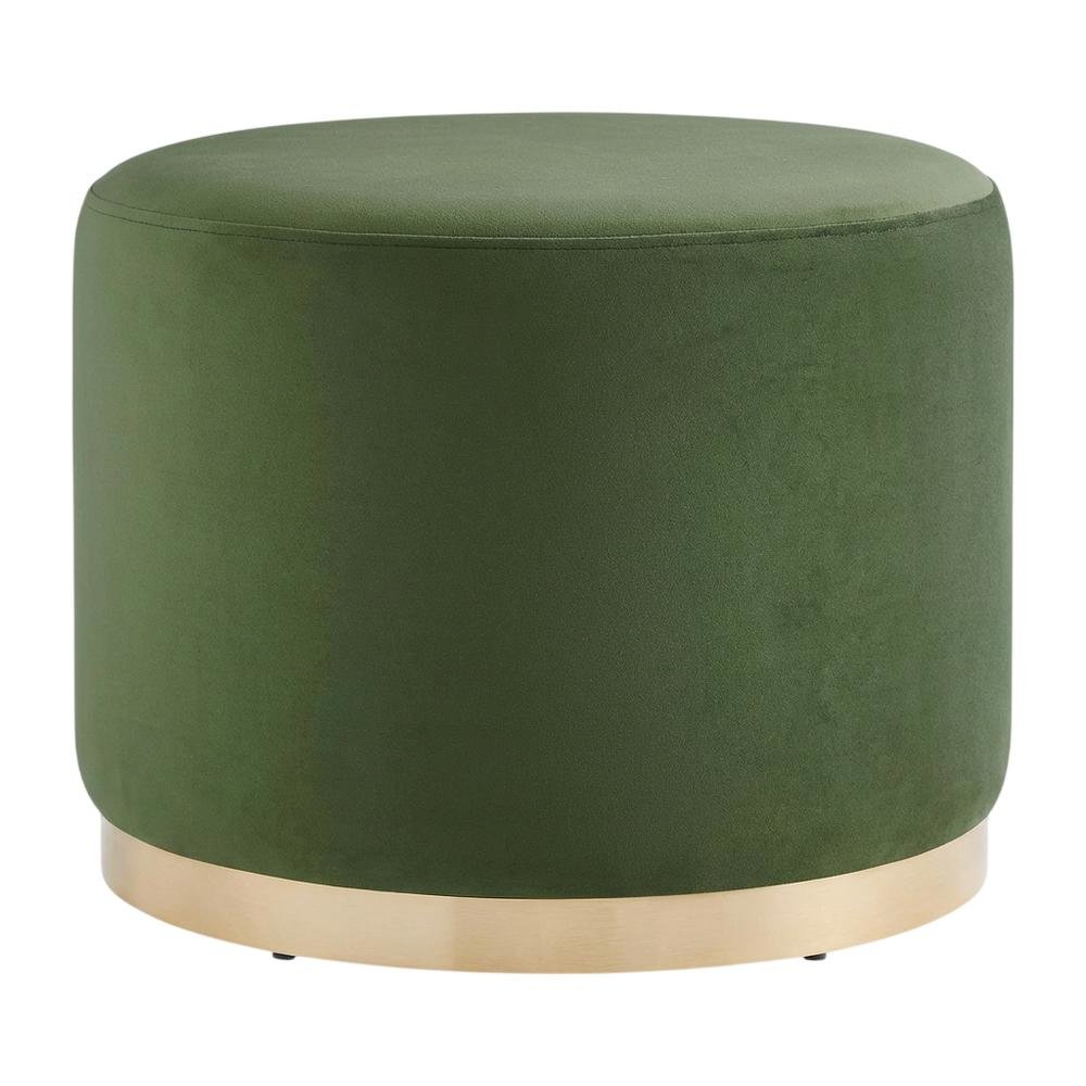 Performance velvet round ottoman with plush upholstery and modern design. Picture 4