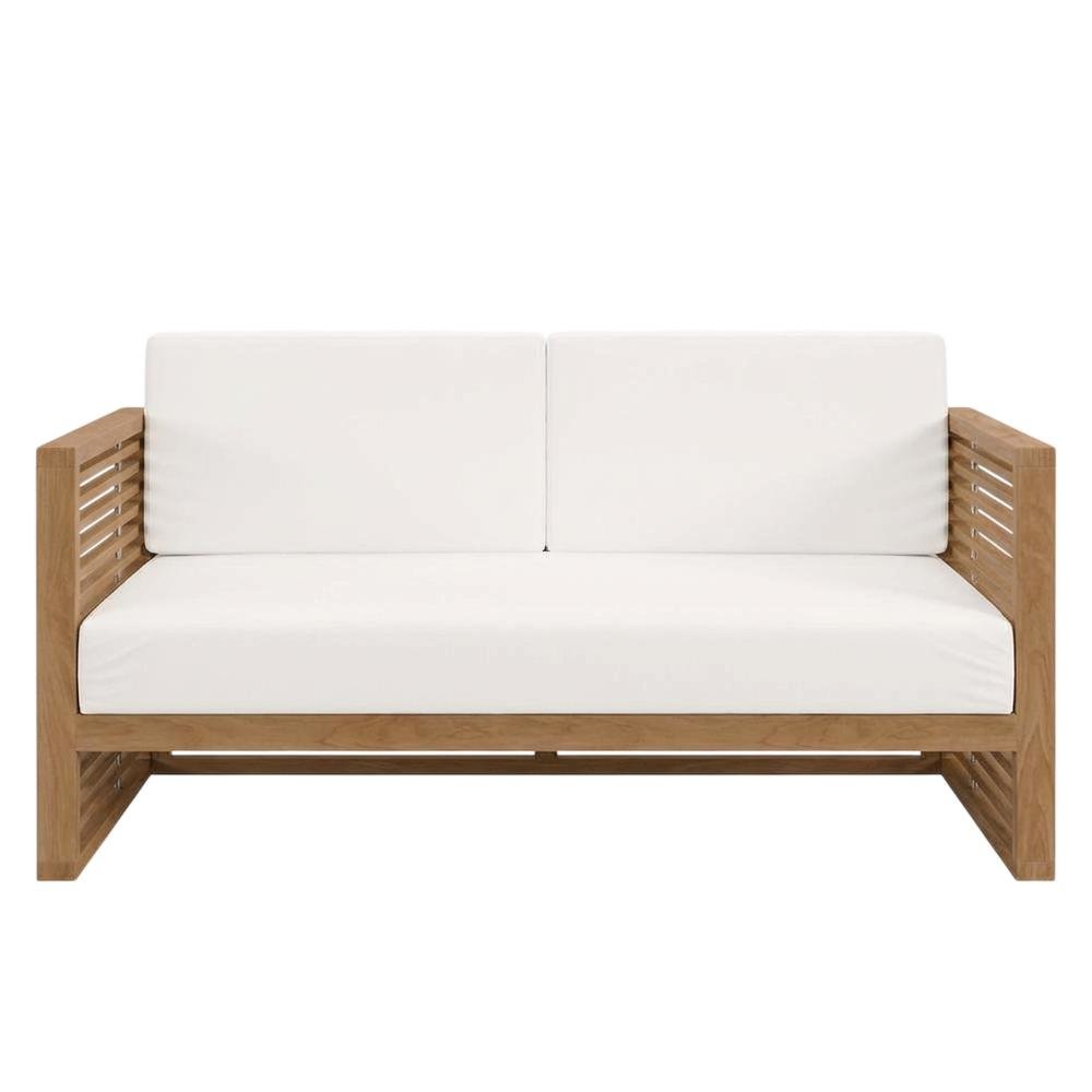 Teak Wood Outdoor Loveseat with Cushioned Seating and Sturdy Armrests. Picture 4