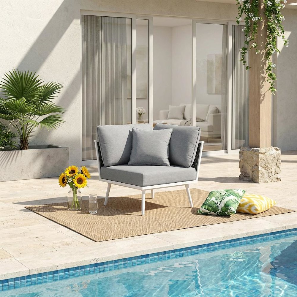 Outdoor Lounge Corner Chair With Aluminum Frame And Cushioned Seat. Picture 2