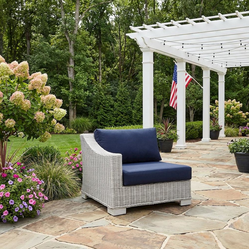 Outdoor Patio Wicker Rattan Left-Arm Lounge Chair With Armrest And Durable Build. Picture 3