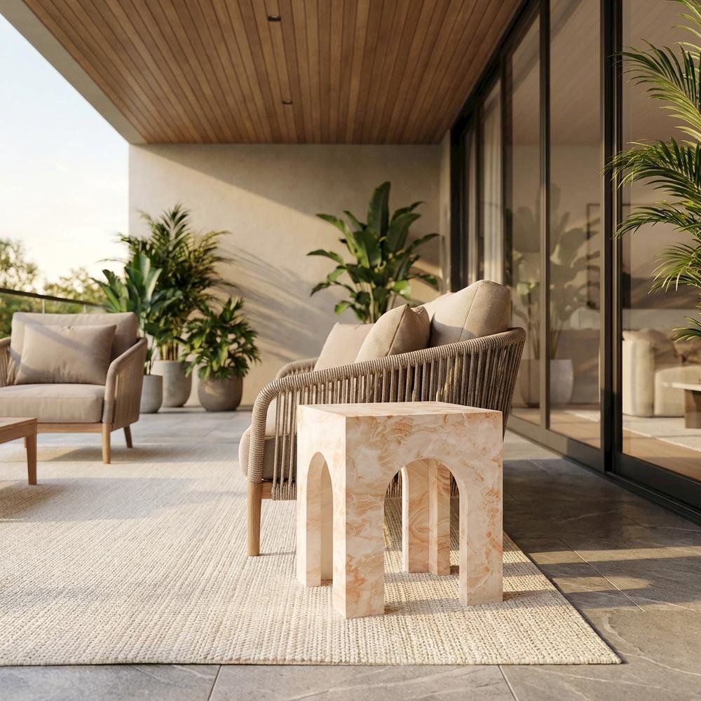 Outdoor patio arched concrete side table, sturdy design, for various spaces. Picture 2