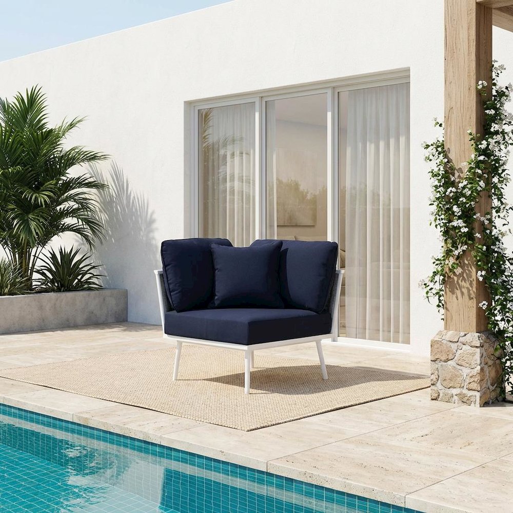 Outdoor Aluminum Corner Lounge Chair With Armrests And Cushioned Seat. Picture 2