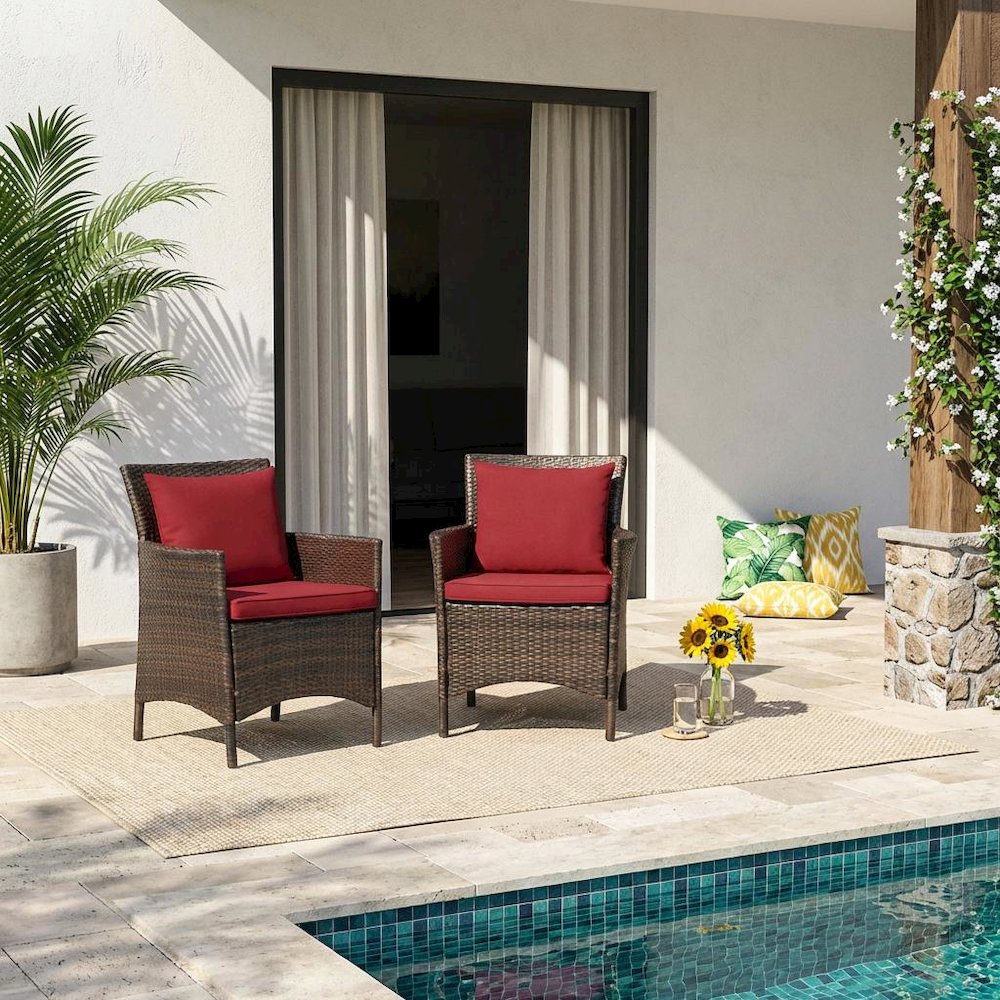 Outdoor Patio Wicker Rattan Dining Armchair Set Of 2 With Armrests. Picture 2