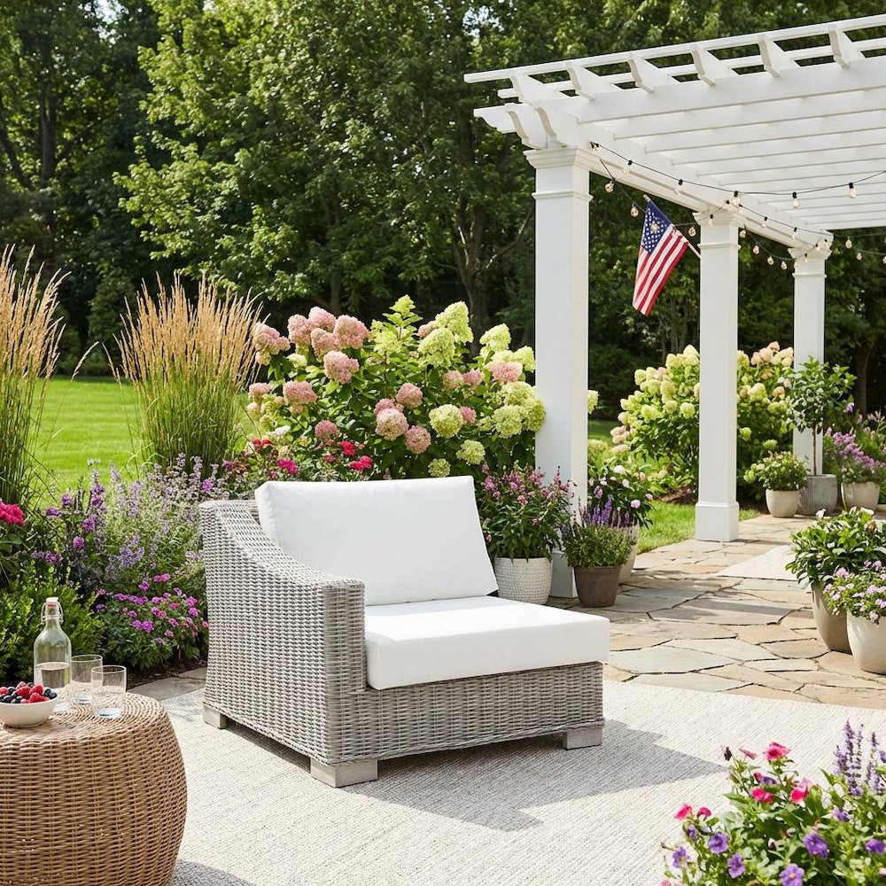 Outdoor Patio Wicker Rattan Left-Arm Chair With Cushioned Backrest. Picture 3