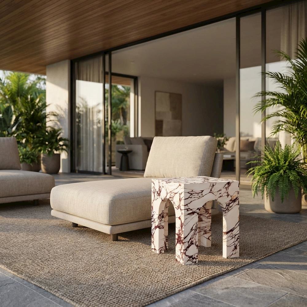 Outdoor patio arched concrete side table with sturdy design for outdoor living. Picture 2