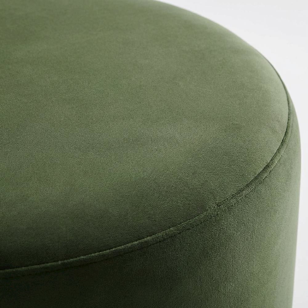 Performance velvet round ottoman with plush upholstery and modern design. Picture 5