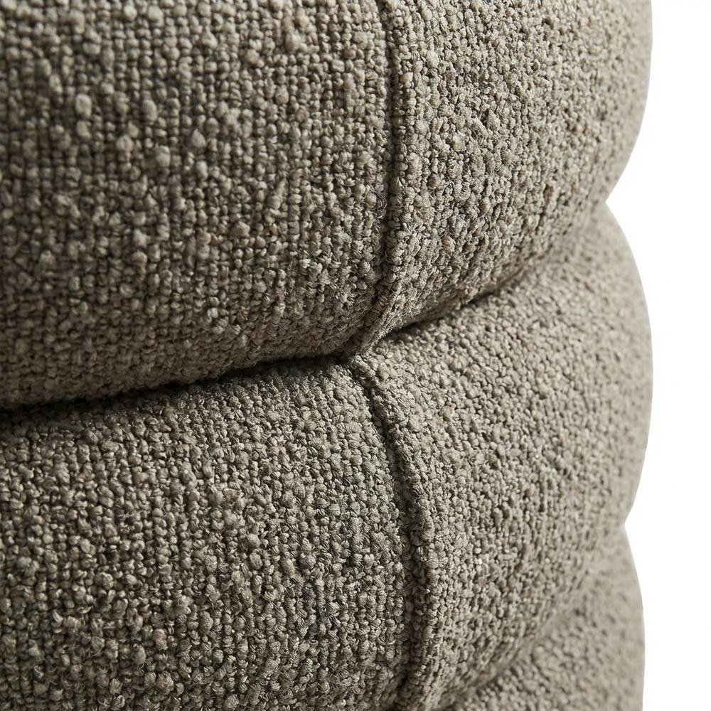 Round Boucle Fabric Storage Ottoman in Neutral Color for Indoor or Outdoor Use. Picture 6
