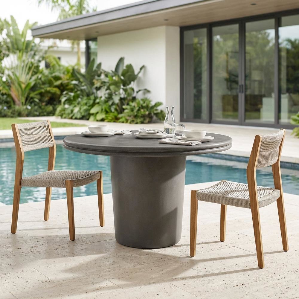 Round Concrete Dining Table In Gray For Indoor-Outdoor Patio Use. Picture 3