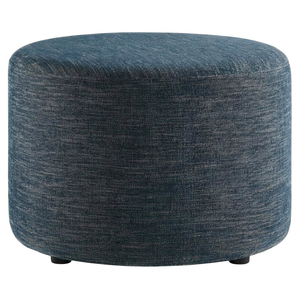 Round Woven Heathered Fabric Ottoman with Cushioned Top for Outdoor Lounge. Picture 4