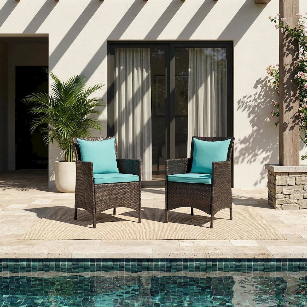 Set Of 2 Outdoor Wicker Dining Armchairs With Comfortable Armrests. Picture 2
