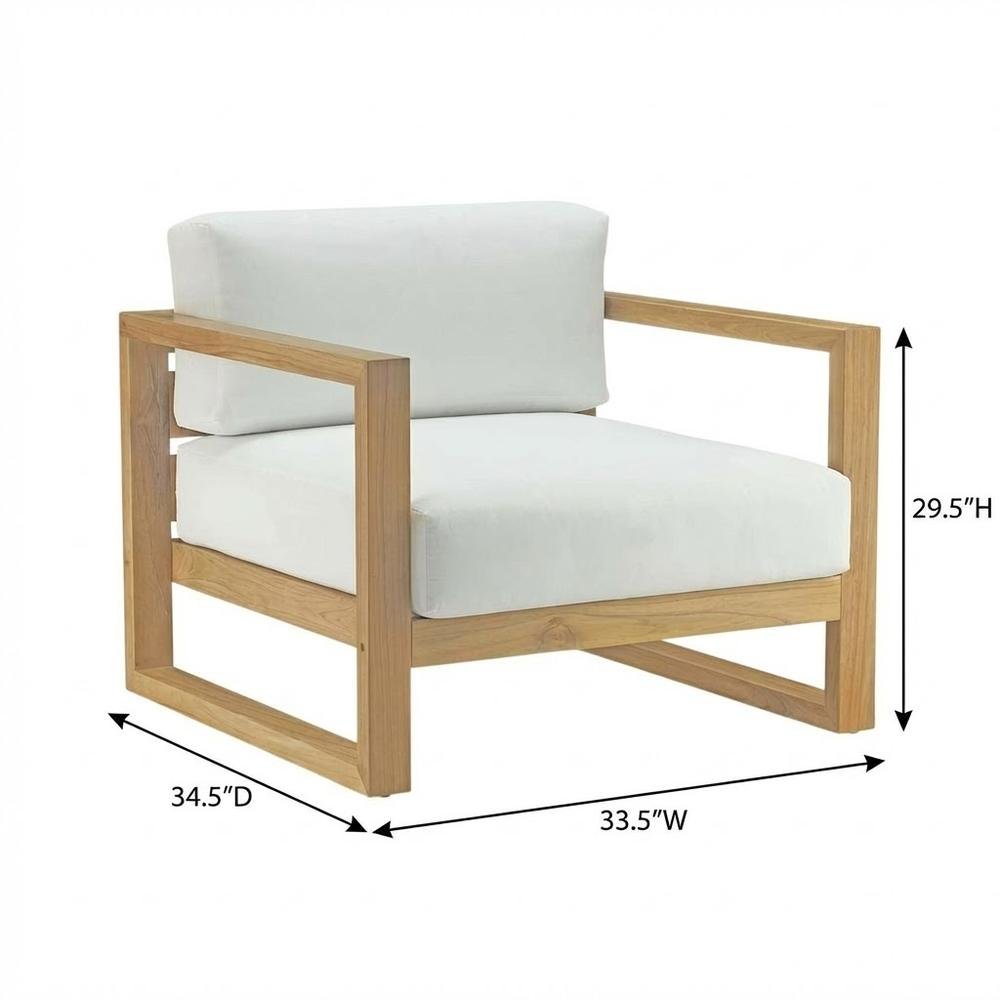 Teak Outdoor Lounge Armchair With Cushioned Seat And Armrests. Picture 7