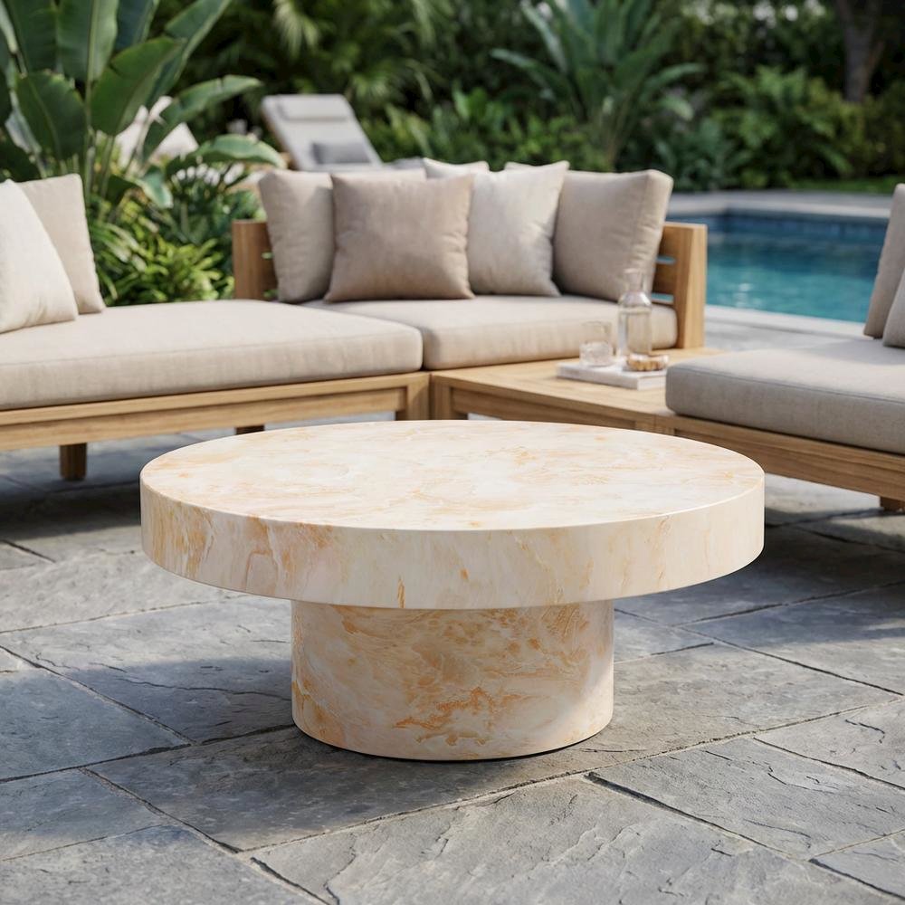 Round Concrete Outdoor Coffee Table With Weather-Resistant Design. Picture 3