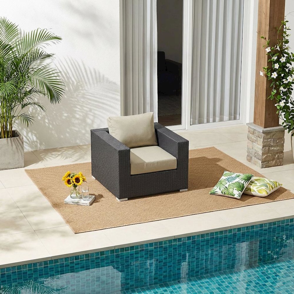 Outdoor Patio Armchair With Cushions And Armrests For Garden Lounge. Picture 2