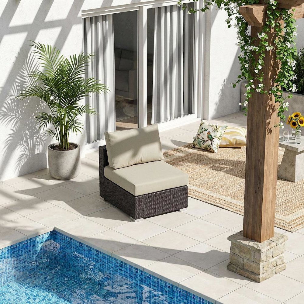 Outdoor Patio Armless Lounge Chair With Back And Seat Cushions. Picture 2