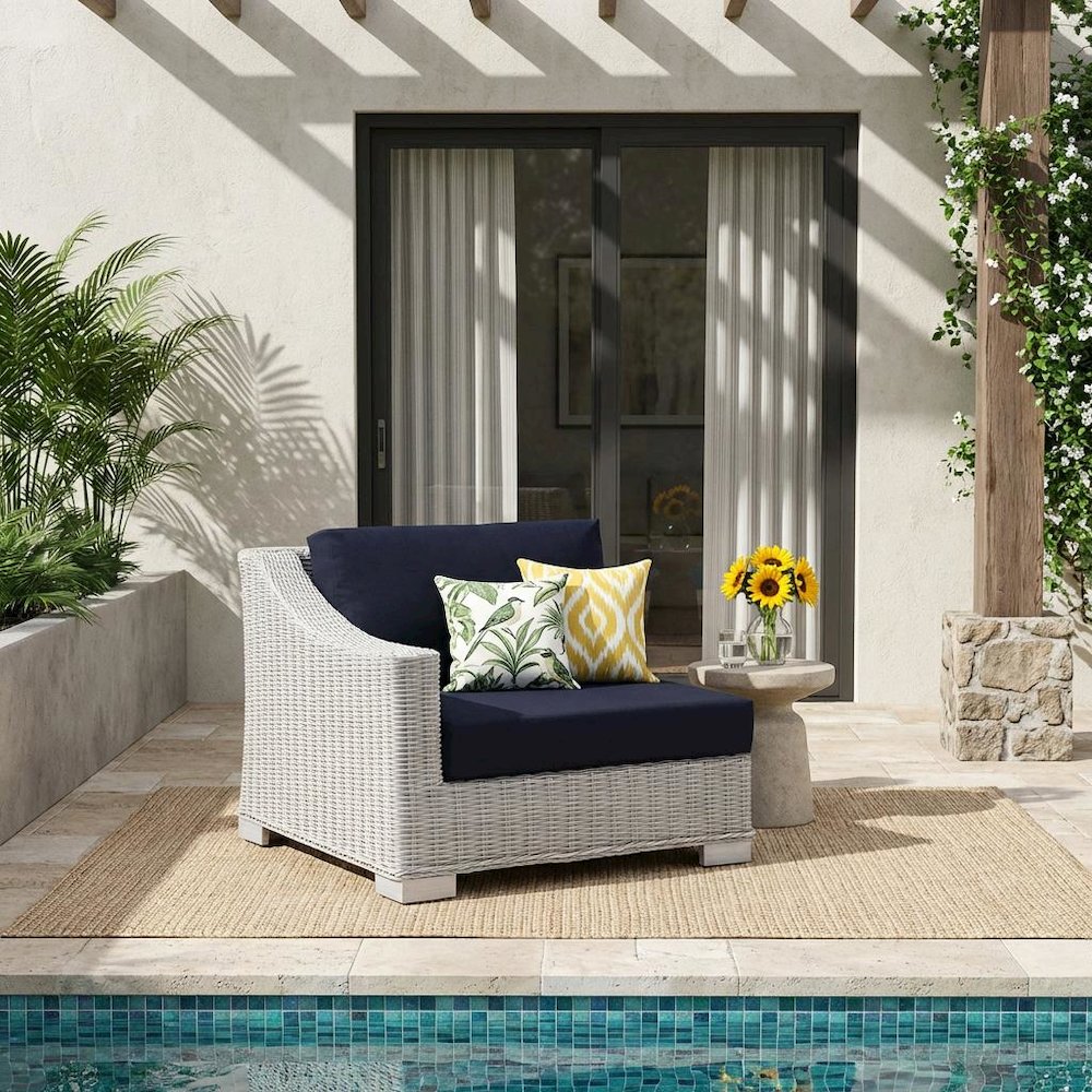 Outdoor Lounge Chair With Wicker Rattan Armrest For Patio Comfort. Picture 2