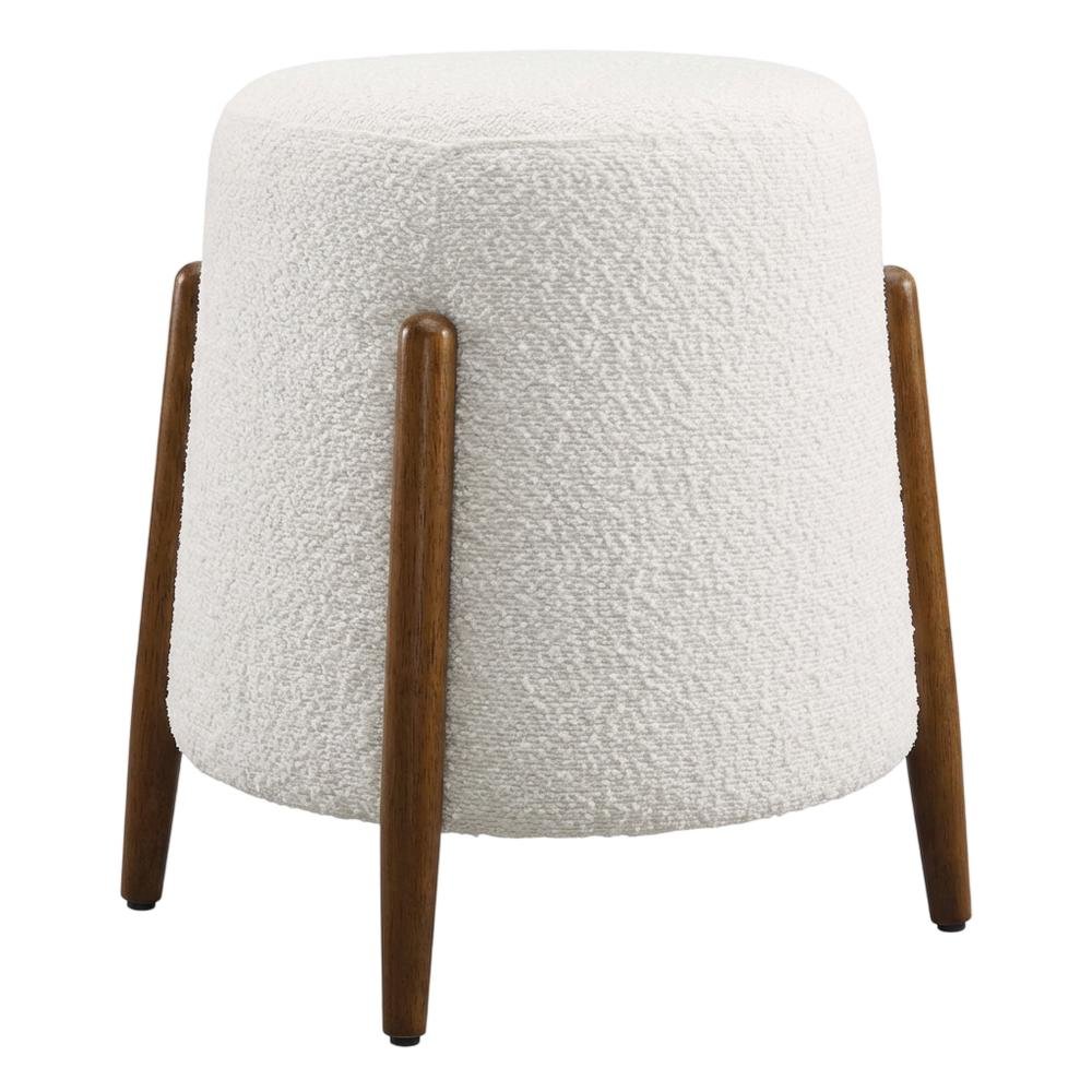 Outdoor ottoman with upholstered boucle fabric, stylish seat, square design. Picture 1