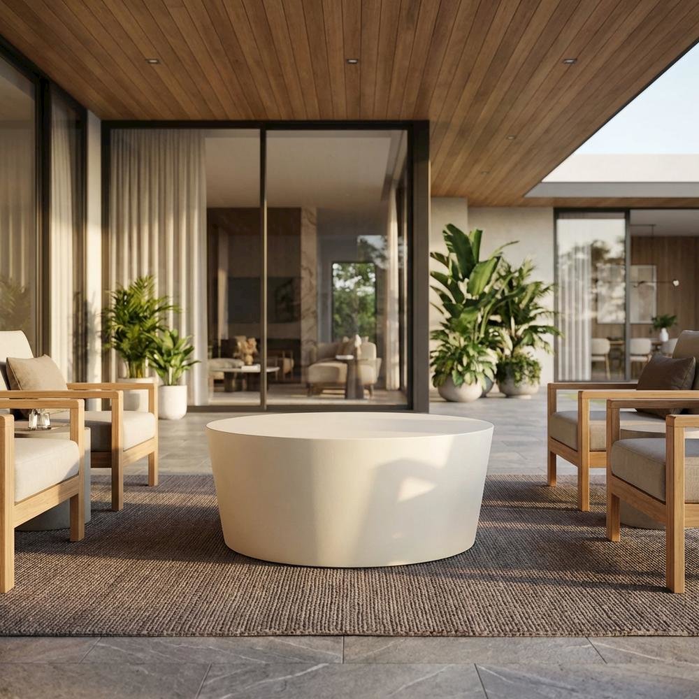 Round Indoor-Outdoor Concrete Coffee Table with Durable Top and Modern Style. Picture 2