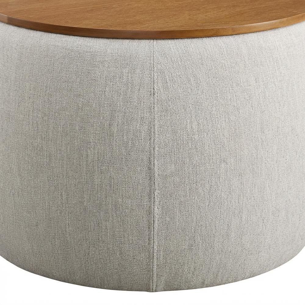 Woven Heathered Fabric Upholstered Storage Ottoman, Neutral Tone for Living Room. Picture 6