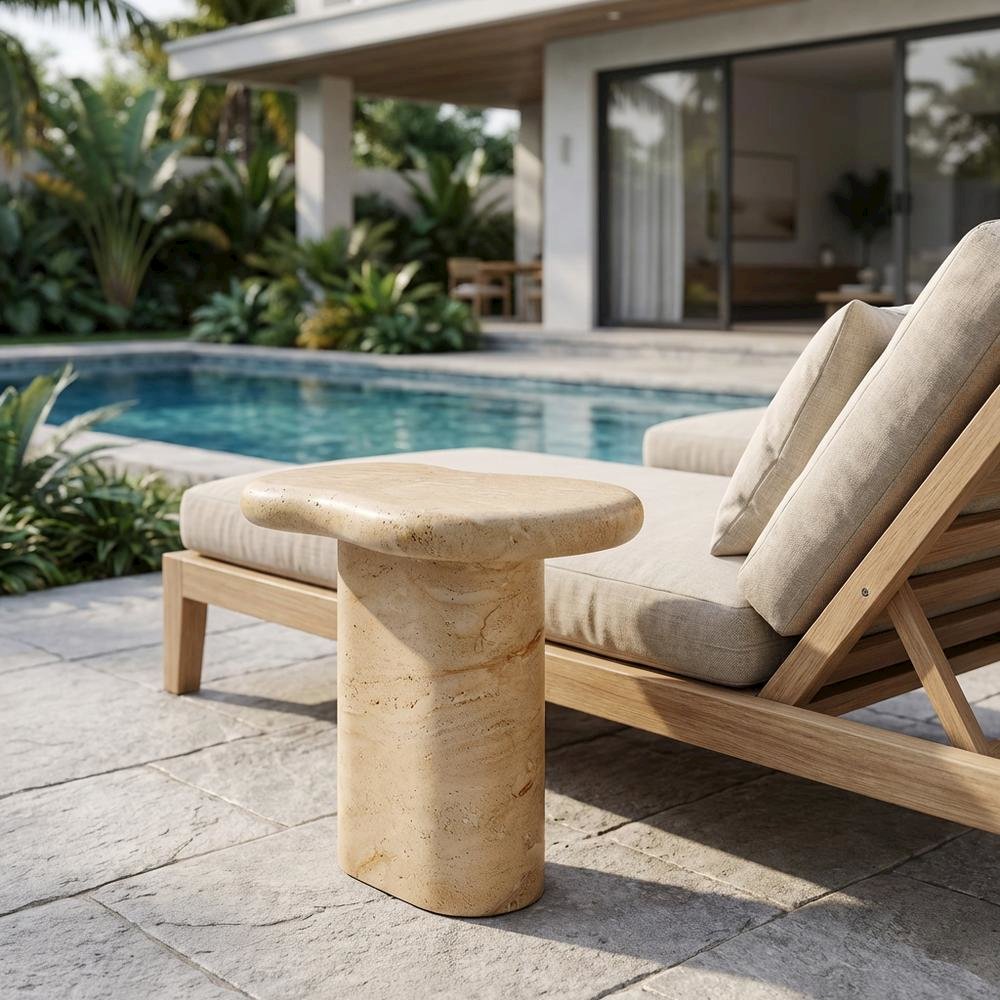 Outdoor Side Table, Textured Faux Surface, Neutral Finish, Indoor Or Outdoor Use. Picture 3